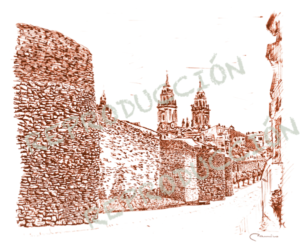 Muralla... máis a Catedral (Sepia)